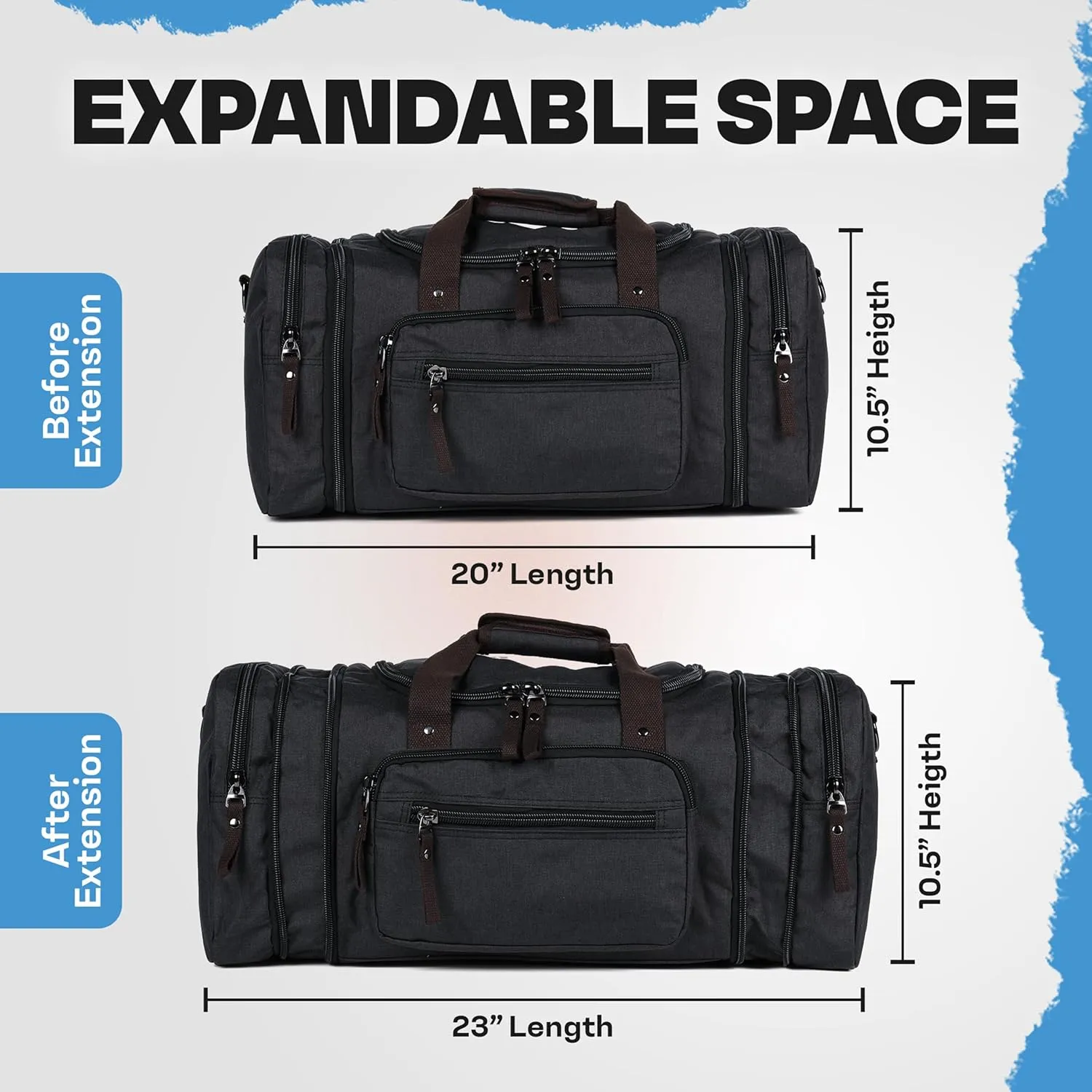 Stylish Duffle Bag for Travel – Expandable to 40L Lightweight and Waterproof Weekender Bag with Multiple Pockets and Adjustable Shoulder Strap for Men & Women – A Premium Carry On Duffle Bag