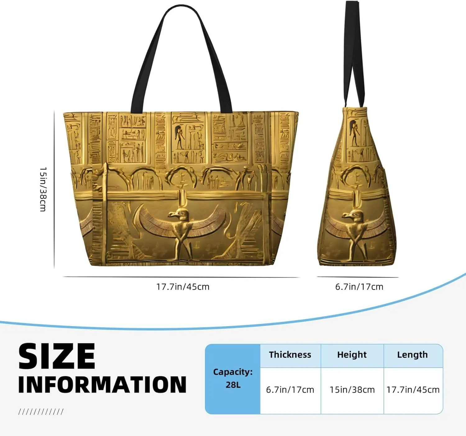 Stylish Egypt Hieroglyphics Large Capacity Beach Tote Bag For Women, Travel Pool Shoulder Bag With Zipper