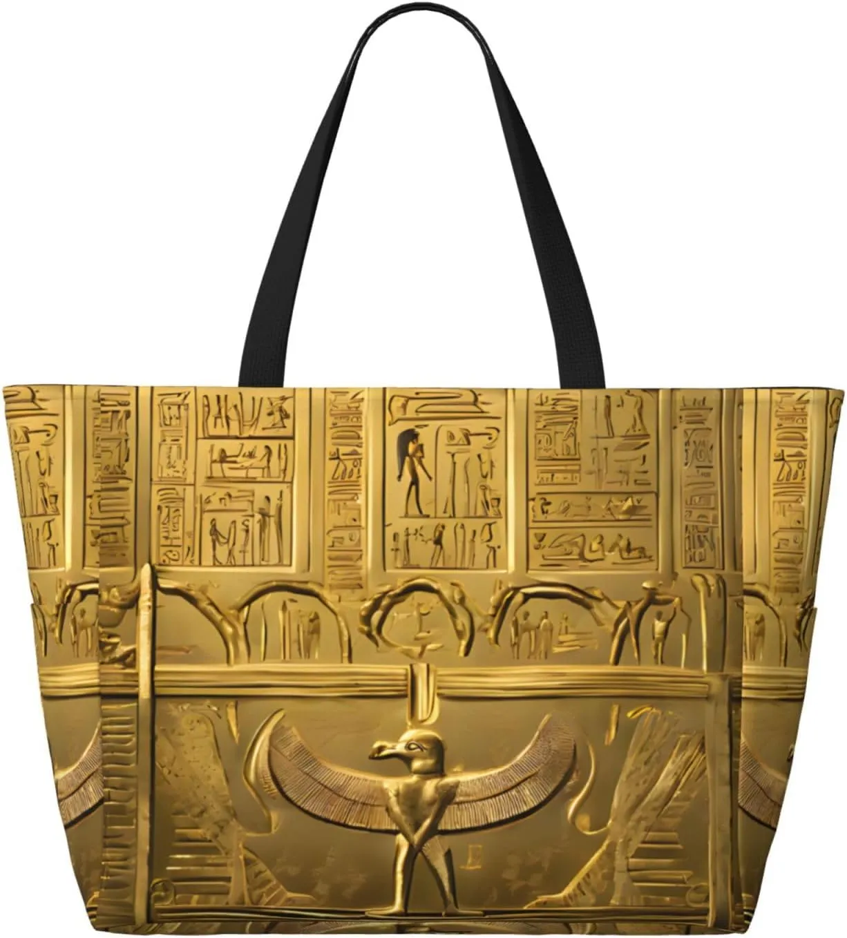Stylish Egypt Hieroglyphics Large Capacity Beach Tote Bag For Women, Travel Pool Shoulder Bag With Zipper