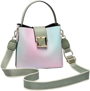 Stylish Two-Toned Crossbody Bucket Bag for Women - Medium Leather Satchel Handbag with Wide Strap (White)