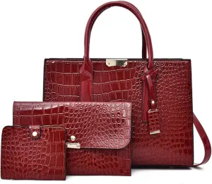 Stylish Women's Fashion Handbag Set - Large Tote Bag, Top Handle Satchel & Crossbody Purse with Clutch (Black)