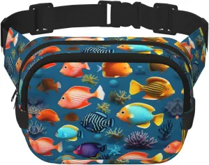 Submarine reef fish print Crossbody Bag Unisex - Square Double Layer Waist Bag Everywhere Fanny Pack Purse with Adjustable Strap