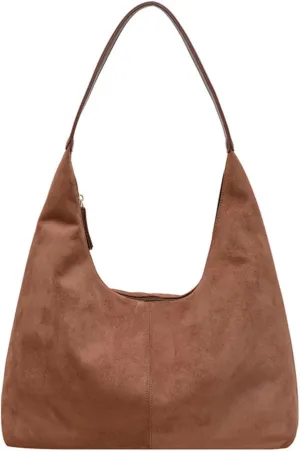 Suede Tote Bag Women Fall Winter Vintage Casual Handbag PU Strap Zip Slip Pocket Matte Shoulder Bag