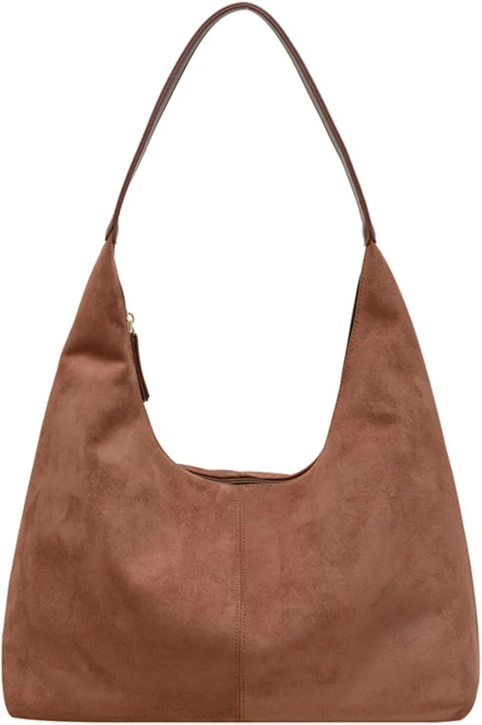 Suede Tote Bag Women Fall Winter Vintage Casual Handbag PU Strap Zip Slip Pocket Matte Shoulder Bag