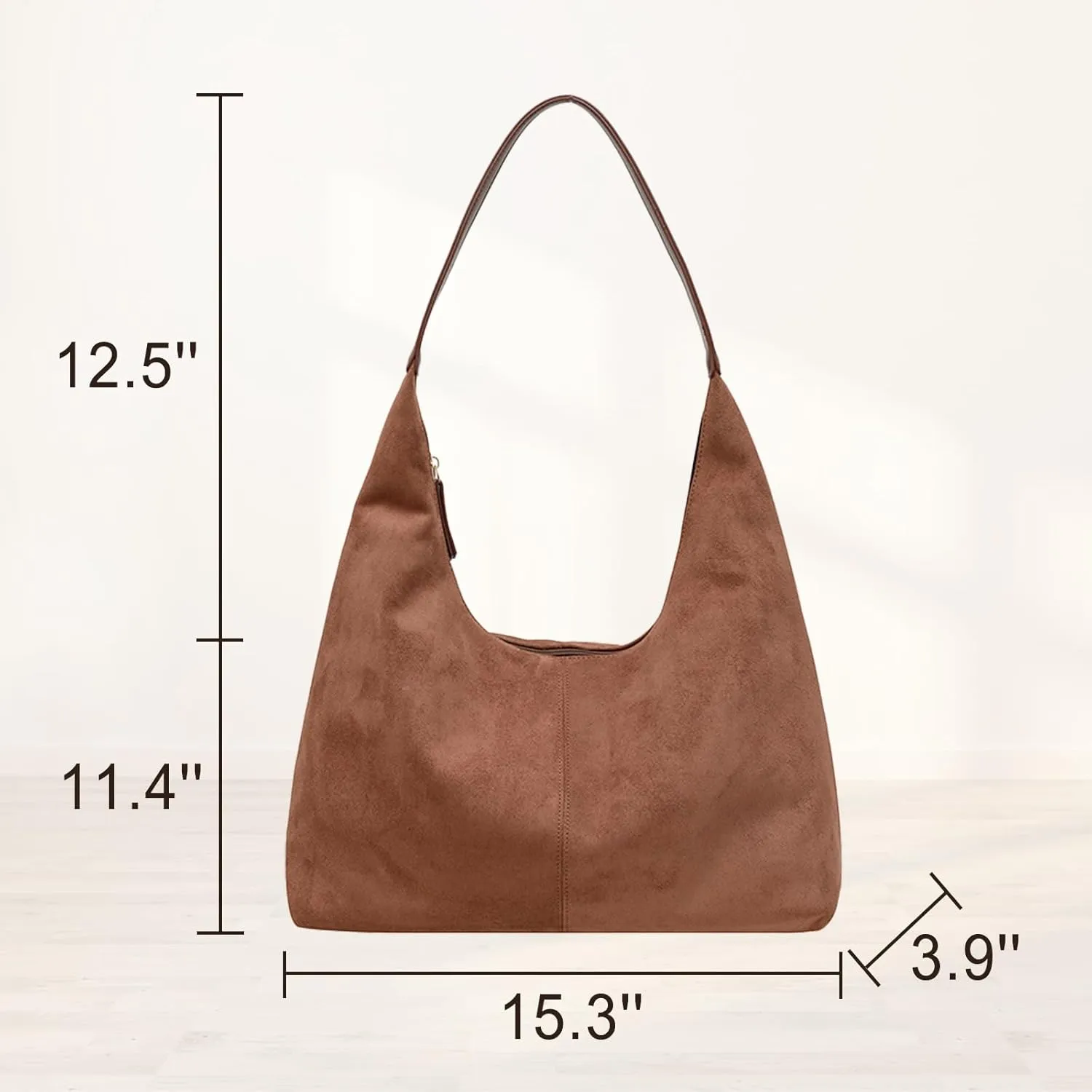 Suede Tote Bag Women Fall Winter Vintage Casual Handbag PU Strap Zip Slip Pocket Matte Shoulder Bag