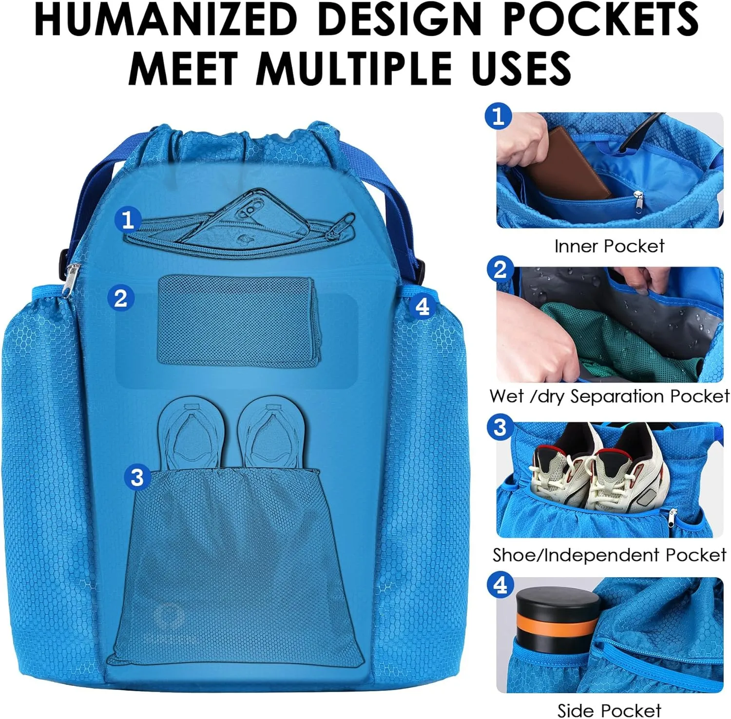 Sukeen Drawstring Backpack Swim Bag Lightweight String Backpack for Beach Pickleball Swimming Pool Gym Workout Gear Sport