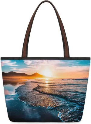 Summer Beach Sunset Horizon Tote Bag for Women Womens Handbags Tote Bag for Work Shopping Travel Beach