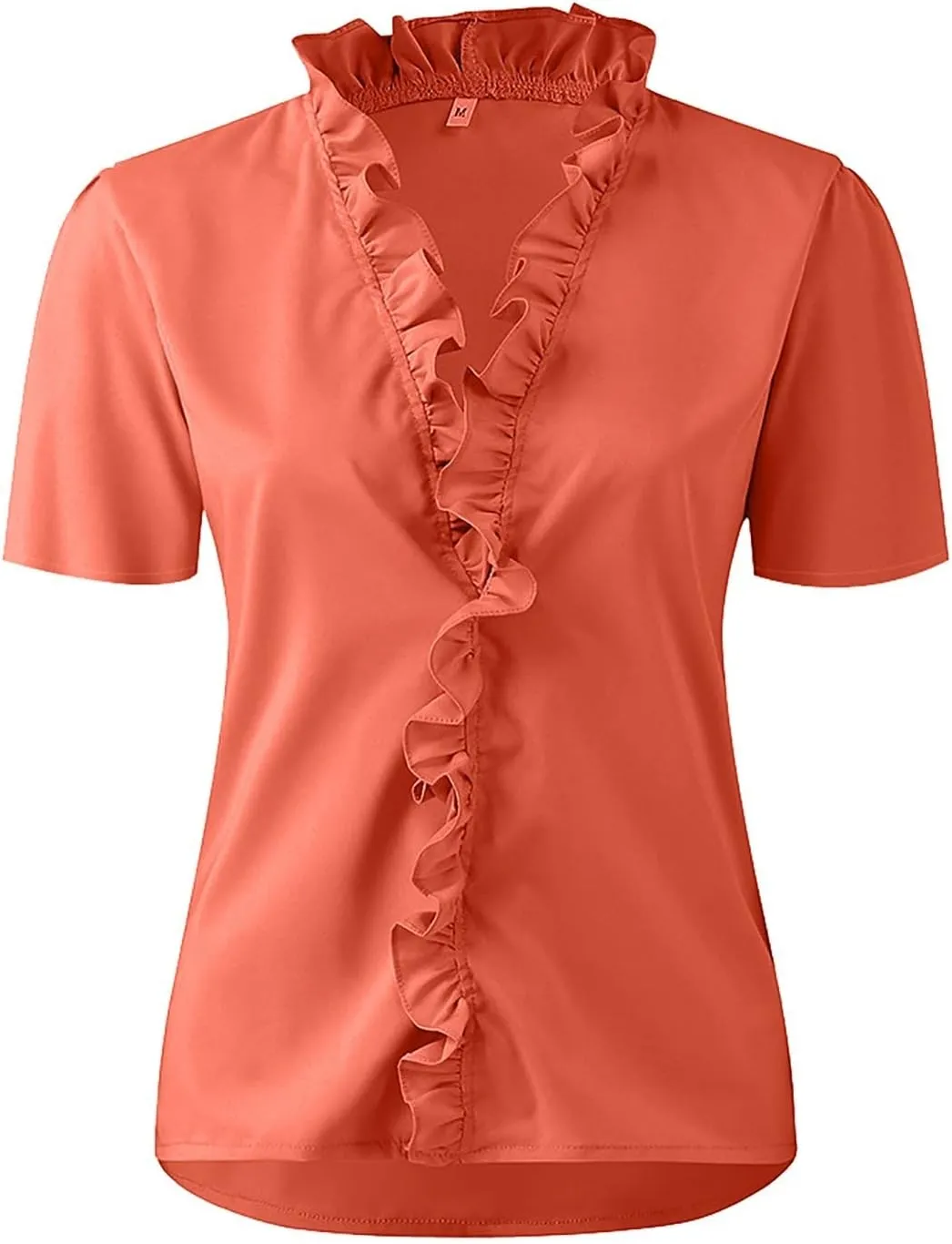 Summer Shirts for Women,Fashion Solid Loose-fit Blouse Elegant Ruffle V-Neck T-Shirt Business Casual Top for Work