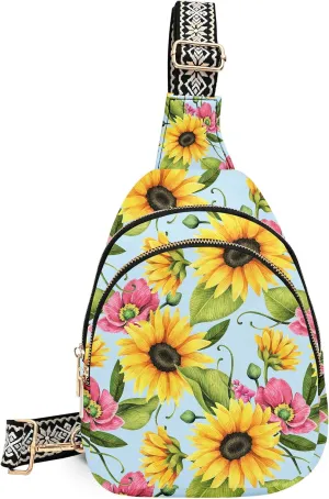 Sunflower Small Sling Bag for Women Leather Fanny Pack Travel Crossbody Backpack Fashion Chest Bags Outdoor