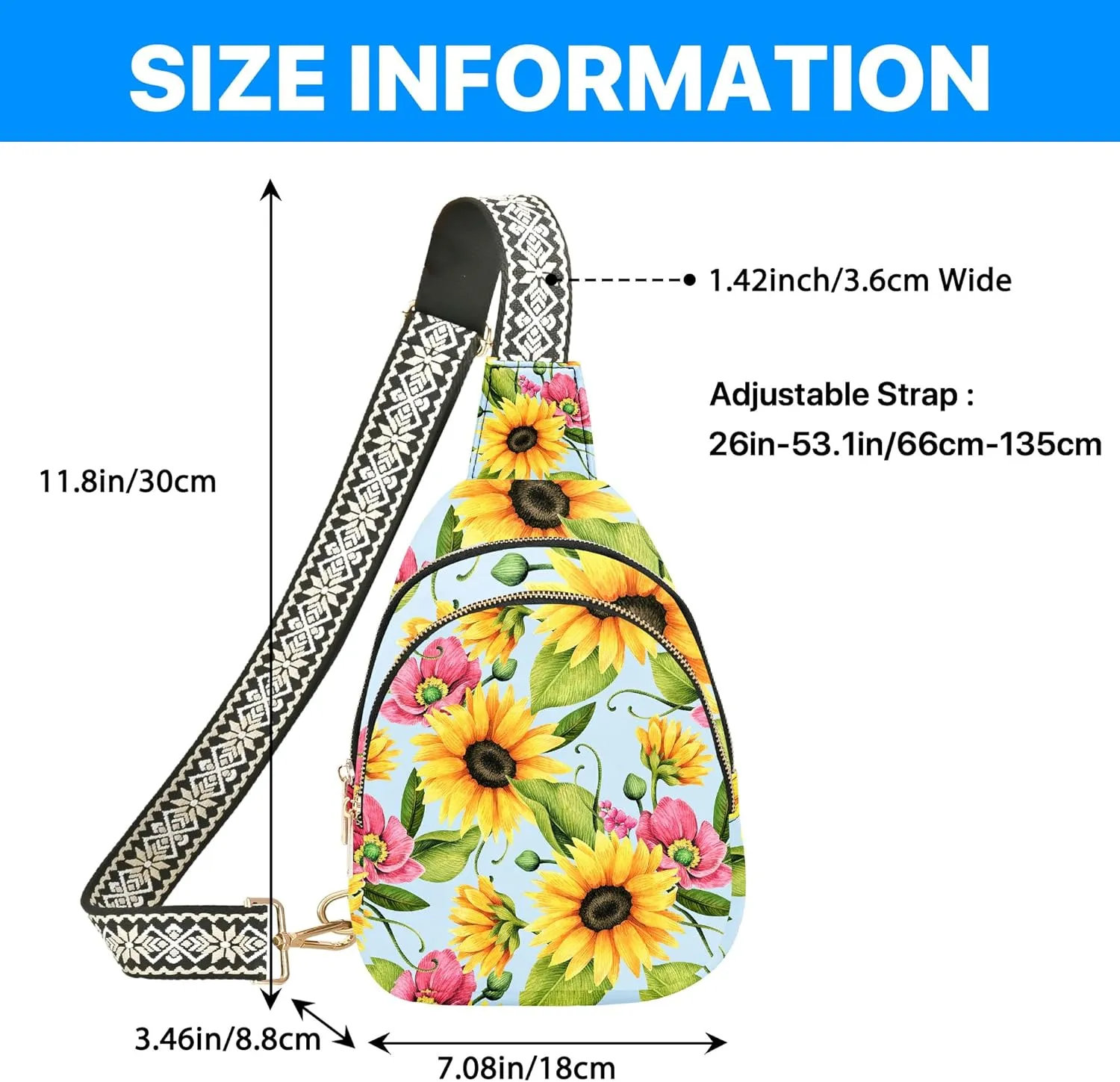 Sunflower Small Sling Bag for Women Leather Fanny Pack Travel Crossbody Backpack Fashion Chest Bags Outdoor