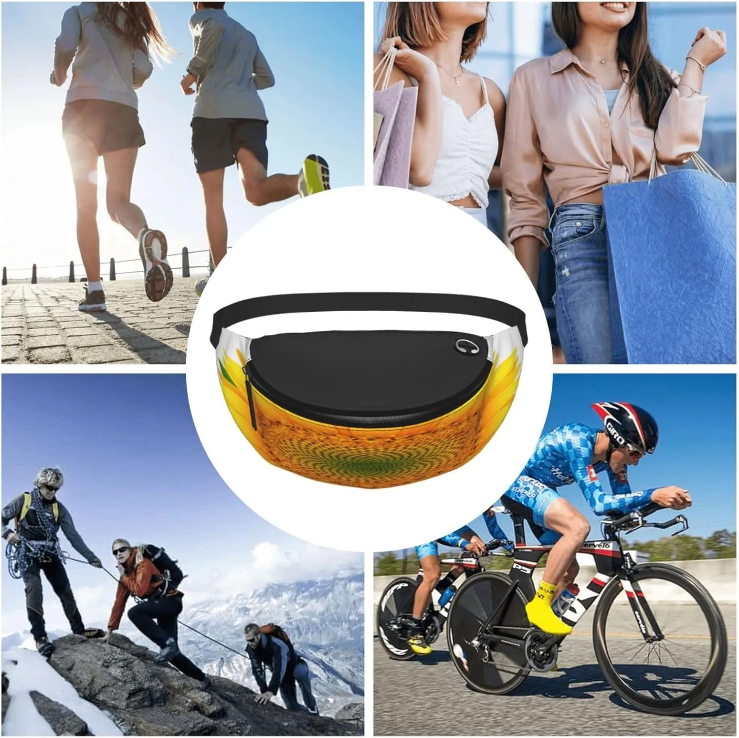Sunflower White Fanny Pack, Crossbody Waist Packs for Women Men Waist Bags with Adjustable Strap for Travel Running Hiking Sport