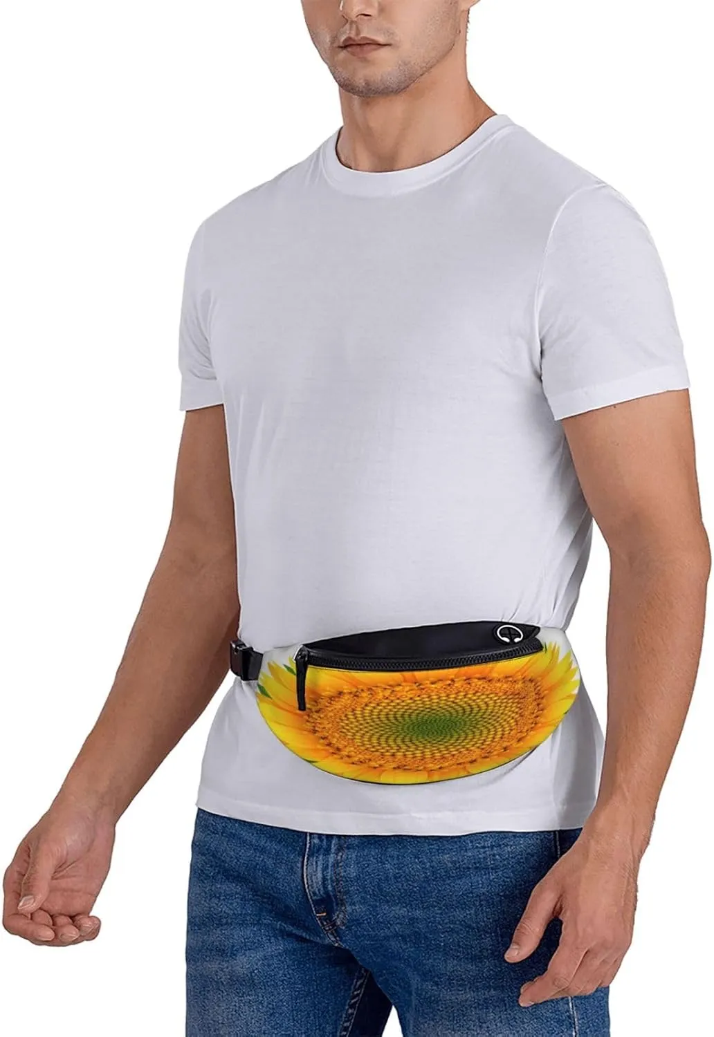 Sunflower White Fanny Pack, Crossbody Waist Packs for Women Men Waist Bags with Adjustable Strap for Travel Running Hiking Sport