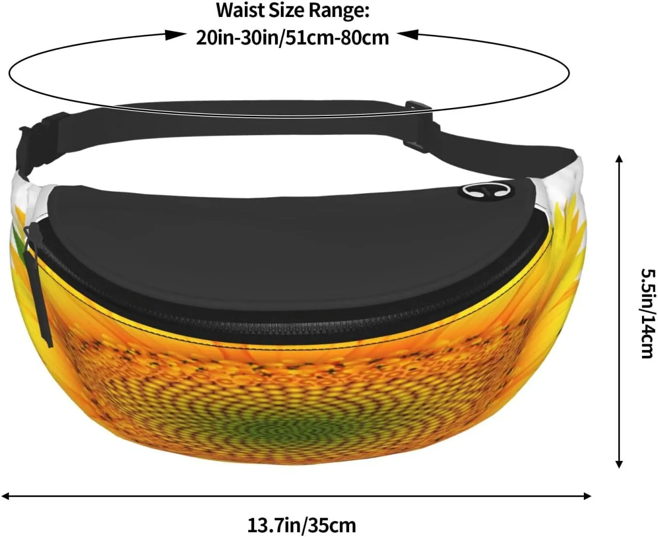 Sunflower White Fanny Pack, Crossbody Waist Packs for Women Men Waist Bags with Adjustable Strap for Travel Running Hiking Sport