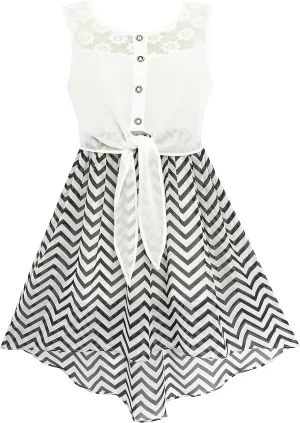 Sunny Fashion Girls Dress Chiffon Floral High-Low Tie Waist Party Princess