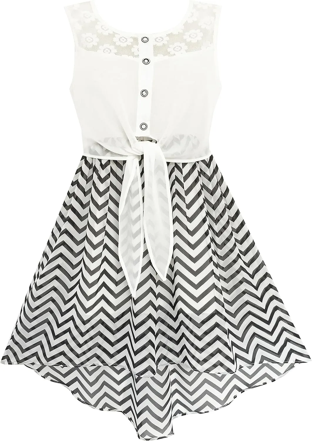 Sunny Fashion Girls Dress Chiffon Floral High-Low Tie Waist Party Princess