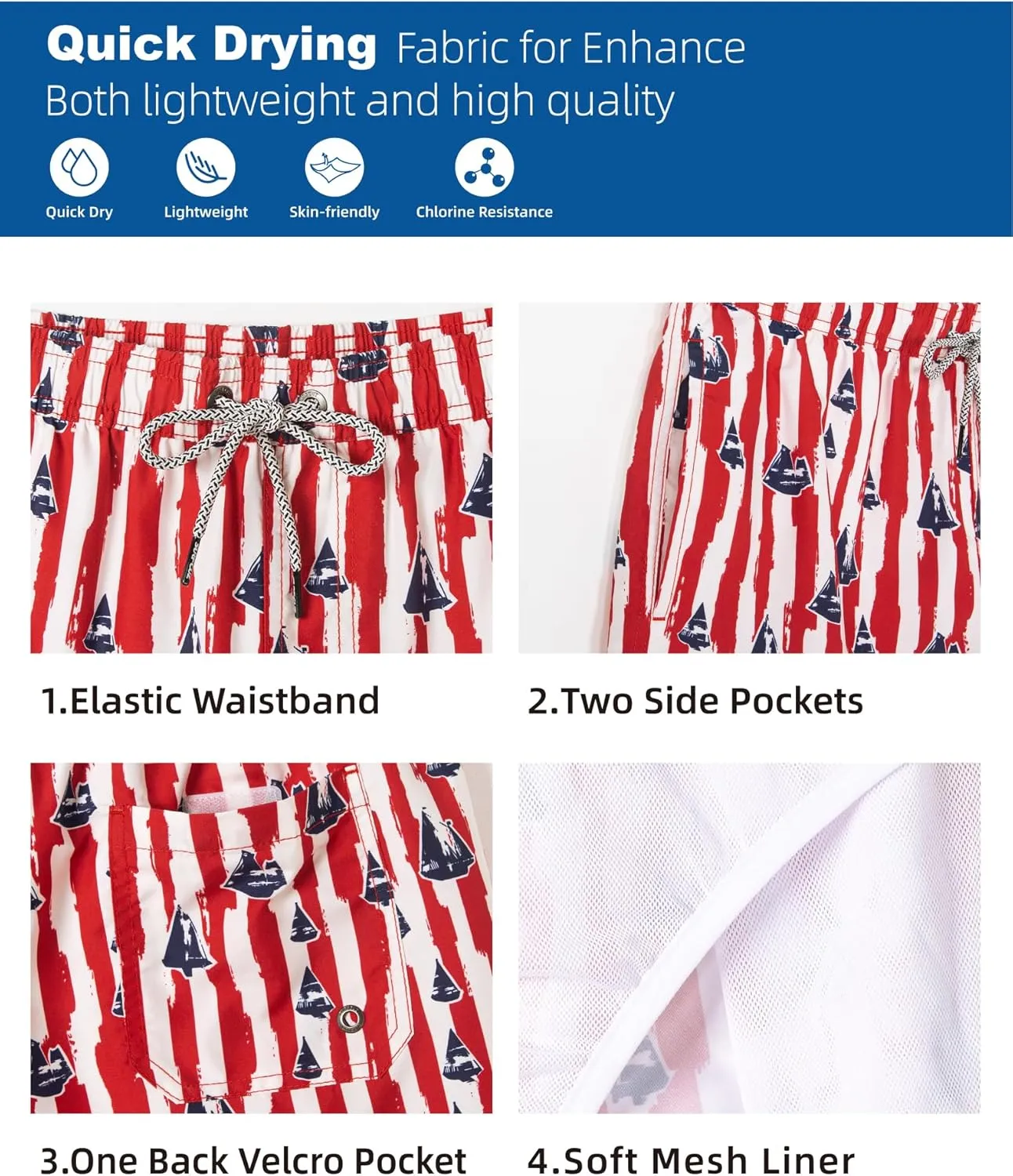 SURF CUZ Mens Swim Trunks 7" Swimming Trunks with Mesh Liner Quick Dry Swim Shorts for Men Swimwear Bathing Suits Pockets