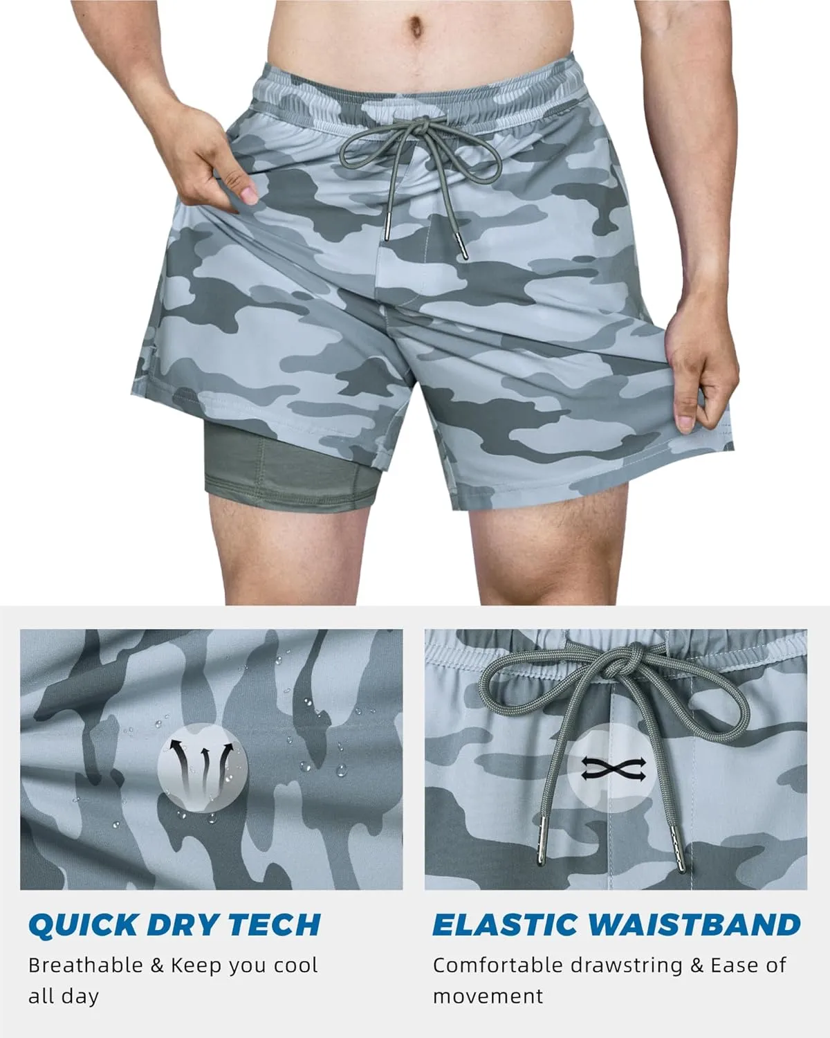 SURF CUZ Mens Swim Trunks with Compression Liner 5" Swim Shorts Quick Dry Bathing Suit Swimming Trunks Zipper Pockets