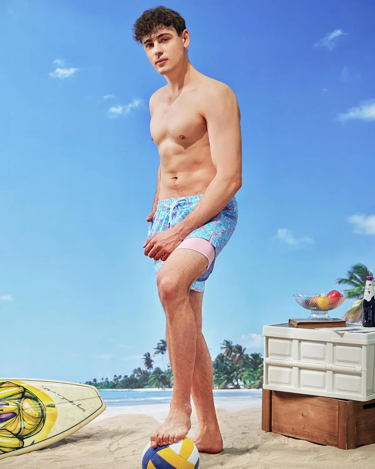 SURF CUZ Mens Swim Trunks with Compression Liner 5" Swim Shorts Quick Dry Bathing Suit Swimming Trunks Zipper Pockets