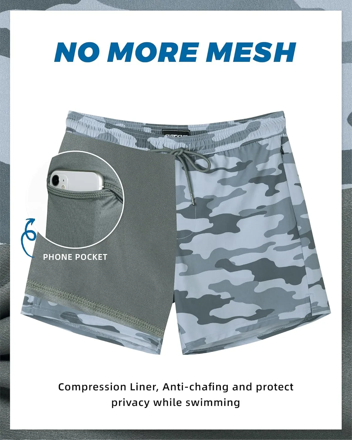 SURF CUZ Mens Swim Trunks with Compression Liner 5" Swim Shorts Quick Dry Bathing Suit Swimming Trunks Zipper Pockets