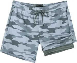 SURF CUZ Mens Swim Trunks with Compression Liner 5" Swim Shorts Quick Dry Bathing Suit Swimming Trunks Zipper Pockets