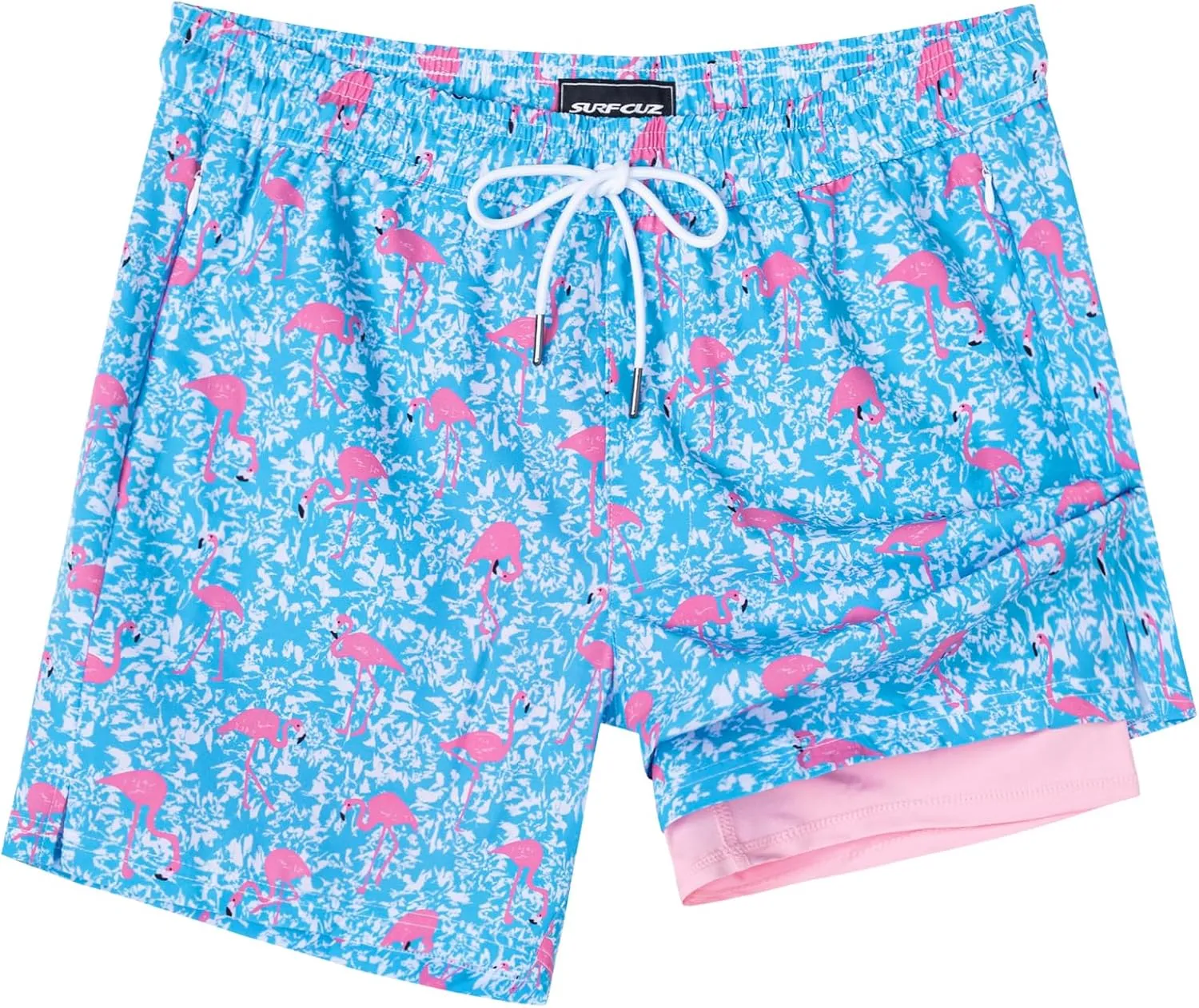 SURF CUZ Mens Swim Trunks with Compression Liner 5" Swim Shorts Quick Dry Bathing Suit Swimming Trunks Zipper Pockets