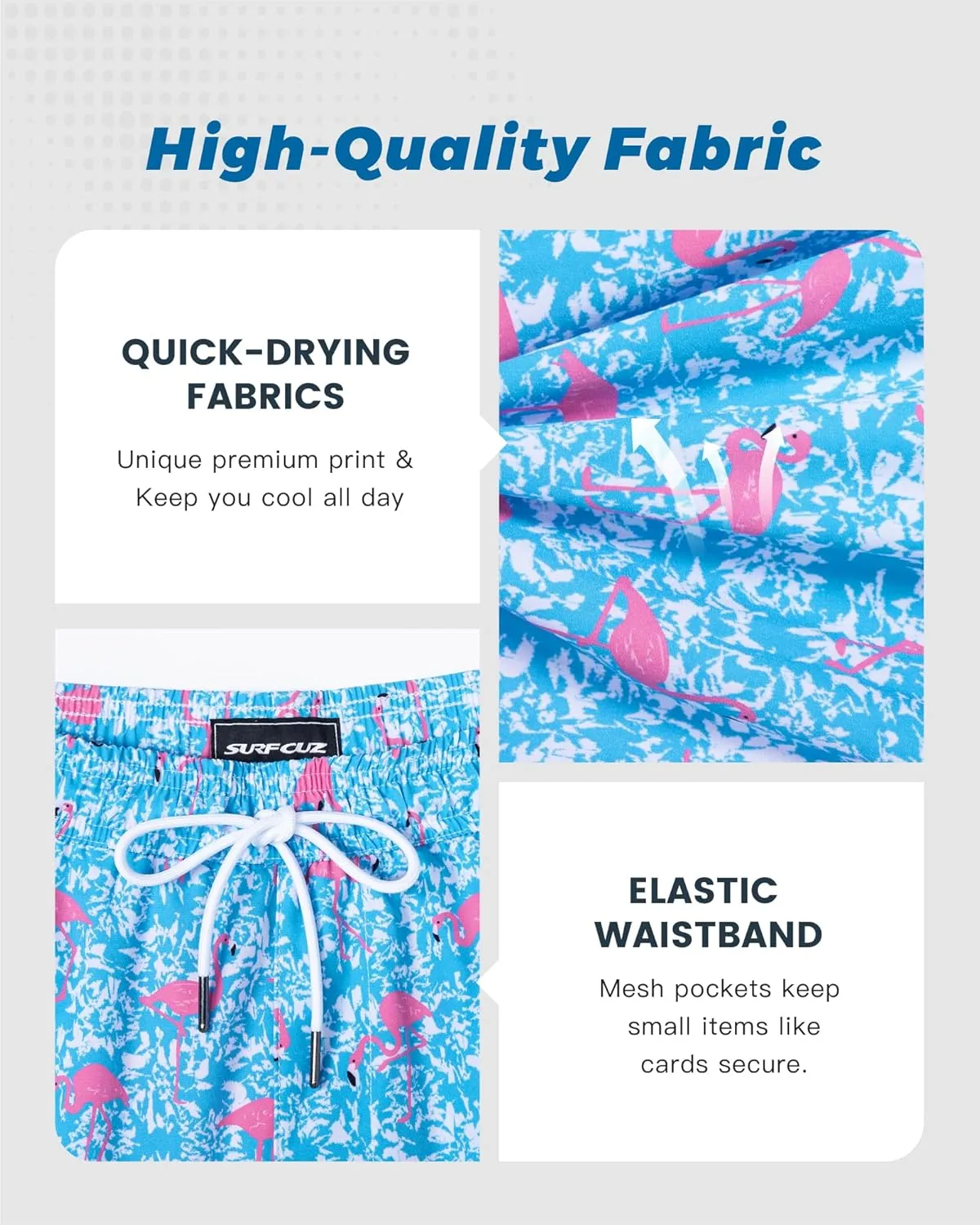 SURF CUZ Mens Swim Trunks with Compression Liner 5" Swim Shorts Quick Dry Bathing Suit Swimming Trunks Zipper Pockets