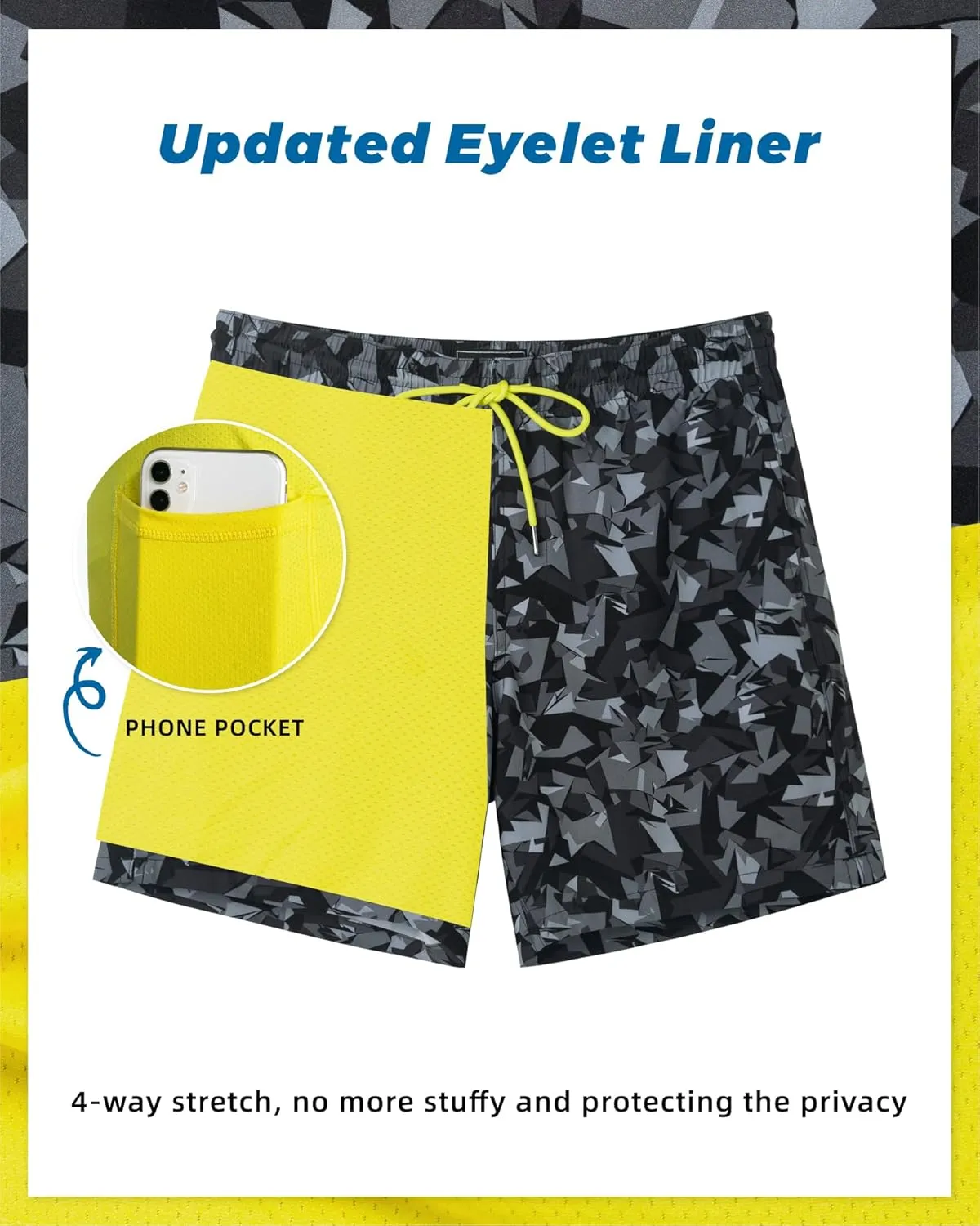 SURF CUZ Mens Swim Trunks with Compression Liner Swim Shorts 7" Swimming Trunks Stretch 7 Inch Swim Suits Quick Dry
