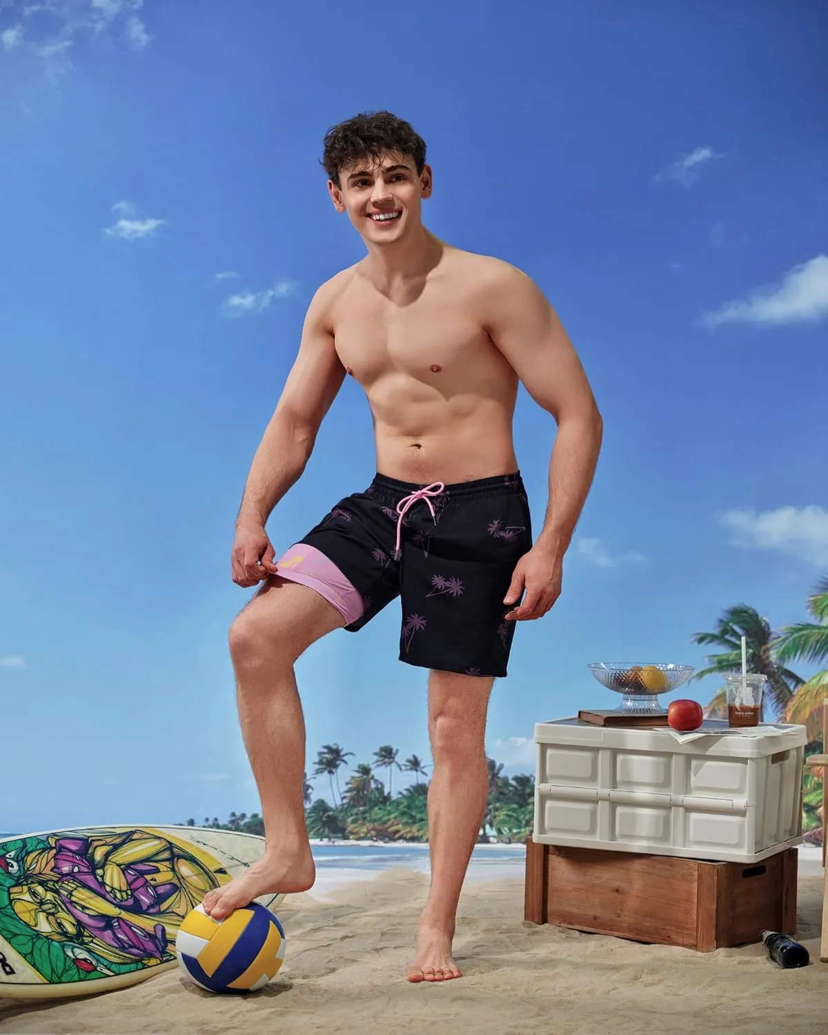 SURF CUZ Mens Swim Trunks with Compression Liner Swim Shorts 7" Swimming Trunks Stretch 7 Inch Swim Suits Quick Dry