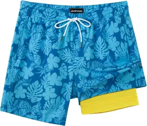 SURF CUZ Mens Swim Trunks with Compression Liner Swim Shorts 7" Swimming Trunks Stretch 7 Inch Swim Suits Quick Dry