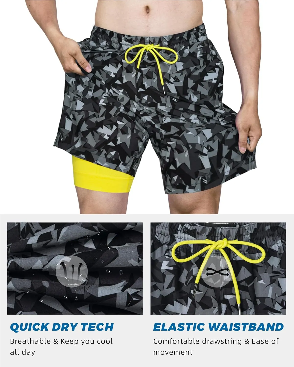 SURF CUZ Mens Swim Trunks with Compression Liner Swim Shorts 7" Swimming Trunks Stretch 7 Inch Swim Suits Quick Dry