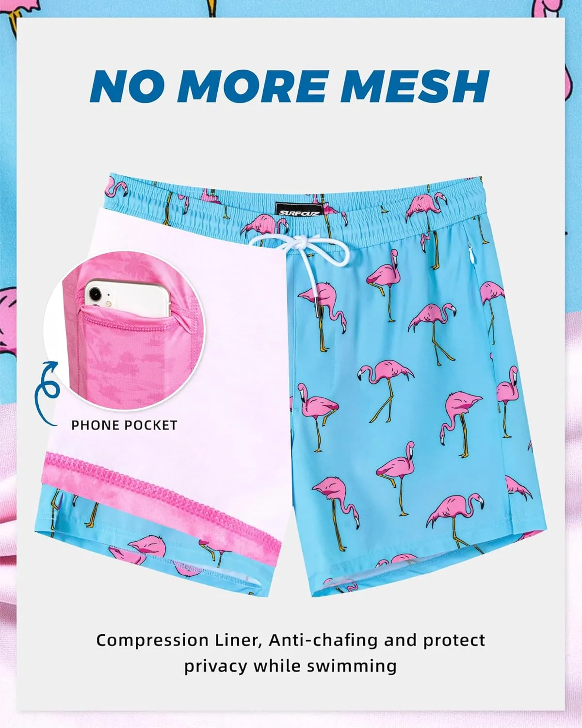 SURF CUZ Mens Swim Trunks with Compression Liner Swimming Trunks 5 Inch Bathing Suit Quick Dry Swim Shorts