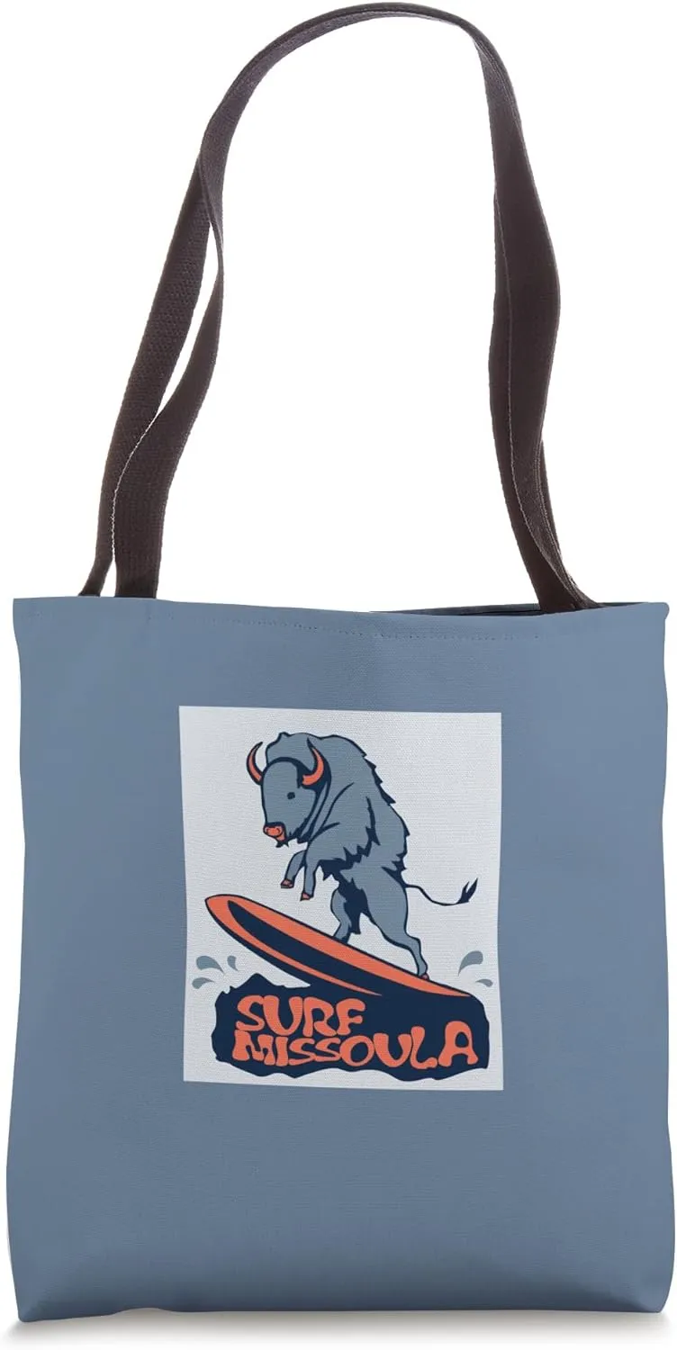 Surf Missoula Montana Bison Surfer Pipeline River Surfing Tote Bag
