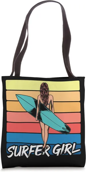 Surfer Girl Surfboard Water Sport Surfer Women Retro Surfing Tote Bag