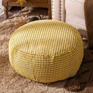 SUTAVIA Pouf Ottoman Cover Unstuffed Pouf Seat Decorative Soft Storage Bean Bag 20x20x8 Inches Square Floor Footrest for Living Room Bedroom (Yellow, Round)