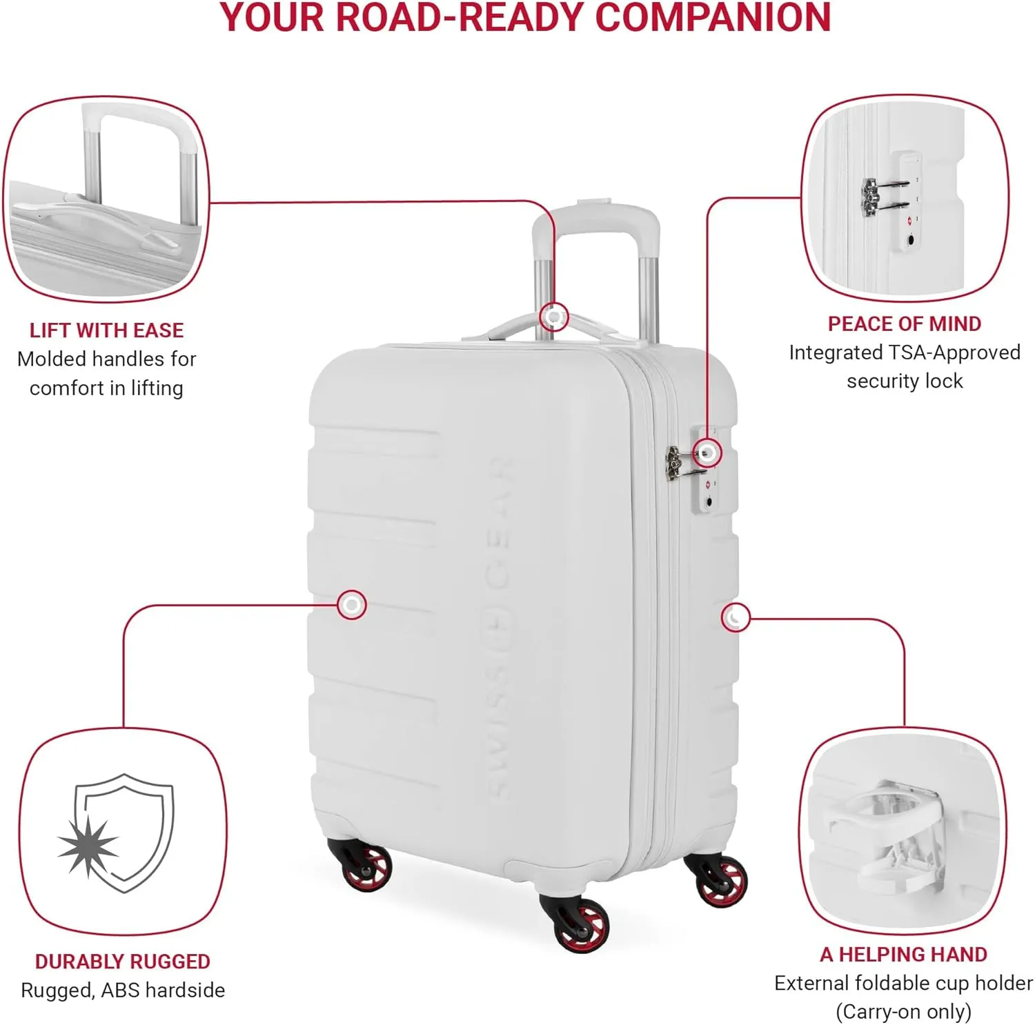 SwissGear 7366 Hardside Expandable Luggage with Spinner Wheels, White, 2-Piece Set (19/27)