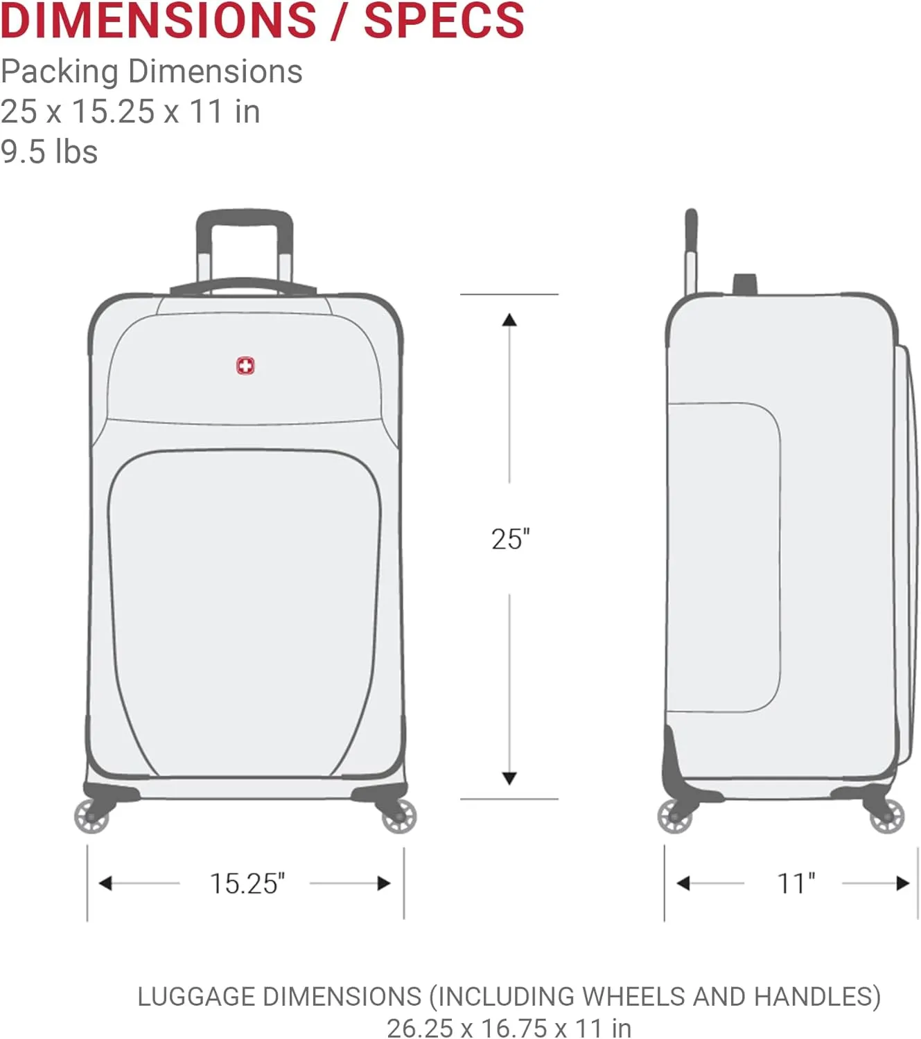 SwissGear Sion Softside Expandable Luggage, Dark Grey, Checked-Medium 25-Inch