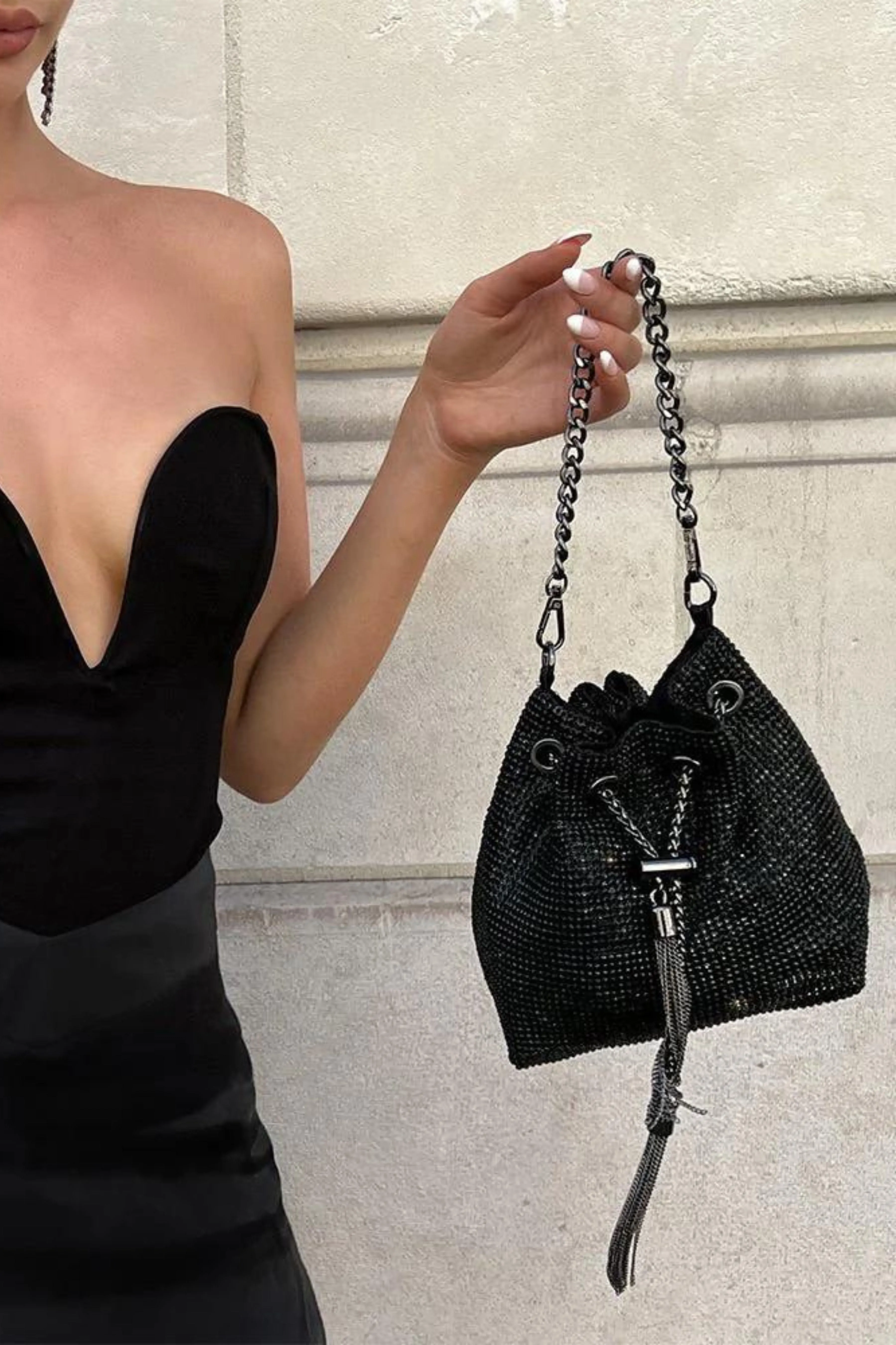 Sylvie Crystal Pouch Bag - Black