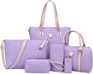 Synthetic PU Leather Tote for Women Satchel Crossbody Hobo 6PCS Simple Arrow Pattern Shoulder Messenger Handbags