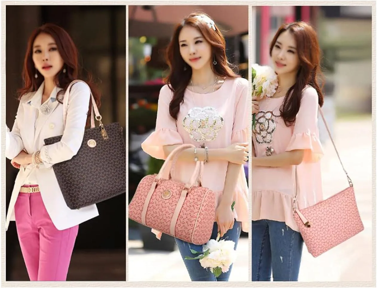 Synthetic PU Leather Tote for Women Satchel Crossbody Hobo 6PCS Simple Arrow Pattern Shoulder Messenger Handbags