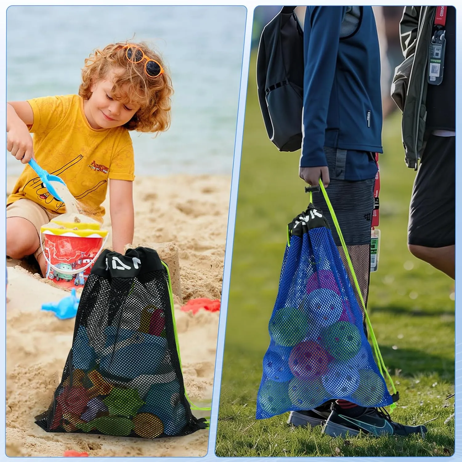 TAANK 1 Pcs/2 Pcs Mesh Bag, with Drawstring Closure,18x12inch(45 * 30cm) small mesh Bag for Pickleballs&Softballs&Tennis&BaseBalls&Golf Balls.Mesh Laundry bags&Beach bag