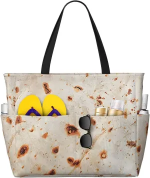 Taco Crust Print 28L Beach Tote Bag, Water-resistant Travel Tote, Lightweight Gym & Camping Carryall