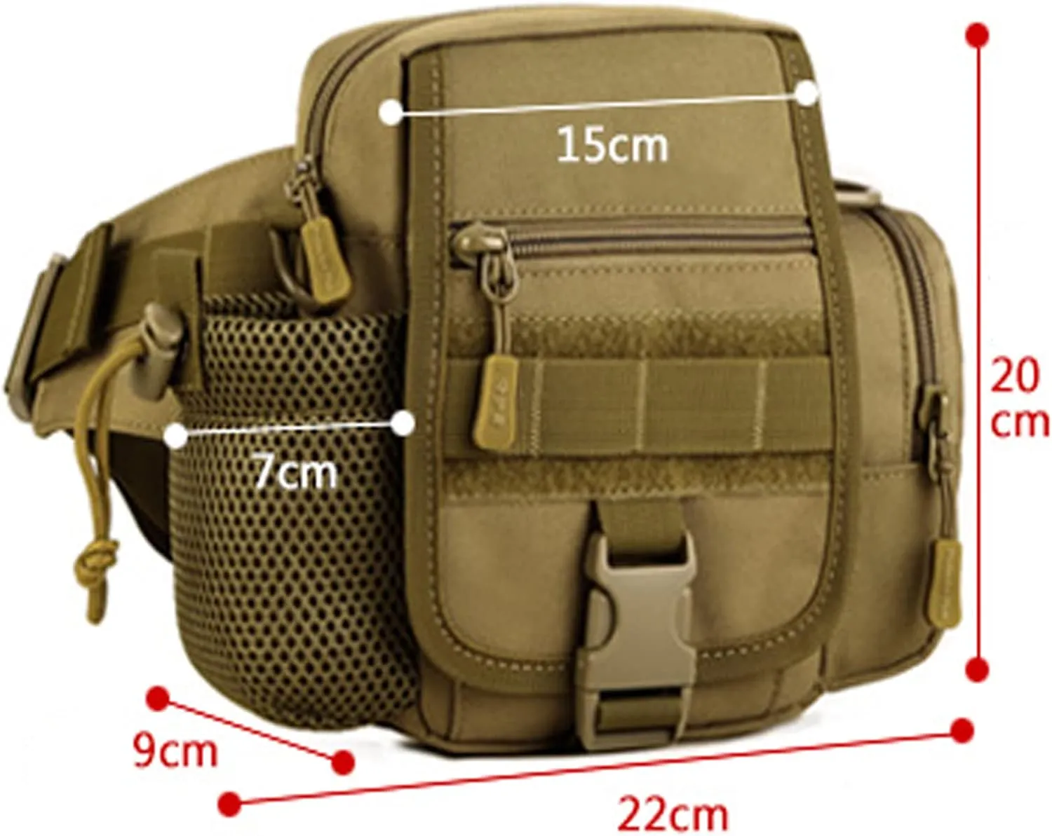 Tactical Waist Bag Fanny Pack Utility Belt with Water Bottle Holder Waterproof 1000D Nylon Bag for Hiking Mountaineering Camping Riding Fishing(Wolf Brown)