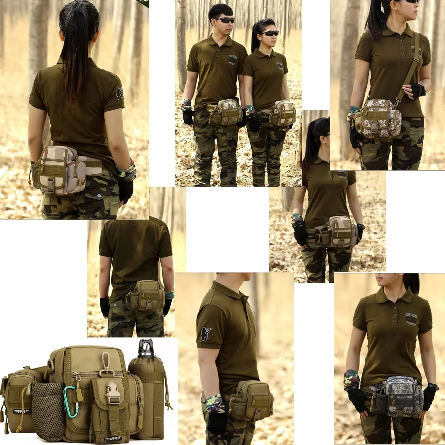 Tactical Waist Bag Fanny Pack Utility Belt with Water Bottle Holder Waterproof 1000D Nylon Bag for Hiking Mountaineering Camping Riding Fishing(Wolf Brown)