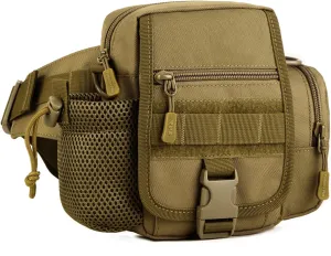 Tactical Waist Bag Fanny Pack Utility Belt with Water Bottle Holder Waterproof 1000D Nylon Bag for Hiking Mountaineering Camping Riding Fishing(Wolf Brown)