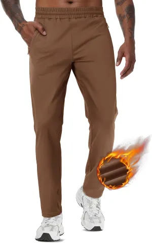 TACVASEN Men's Warm Sweatpants Winter Fleece Lined Water Resistant Pants Straight Leg with Zipper Pockets for Running