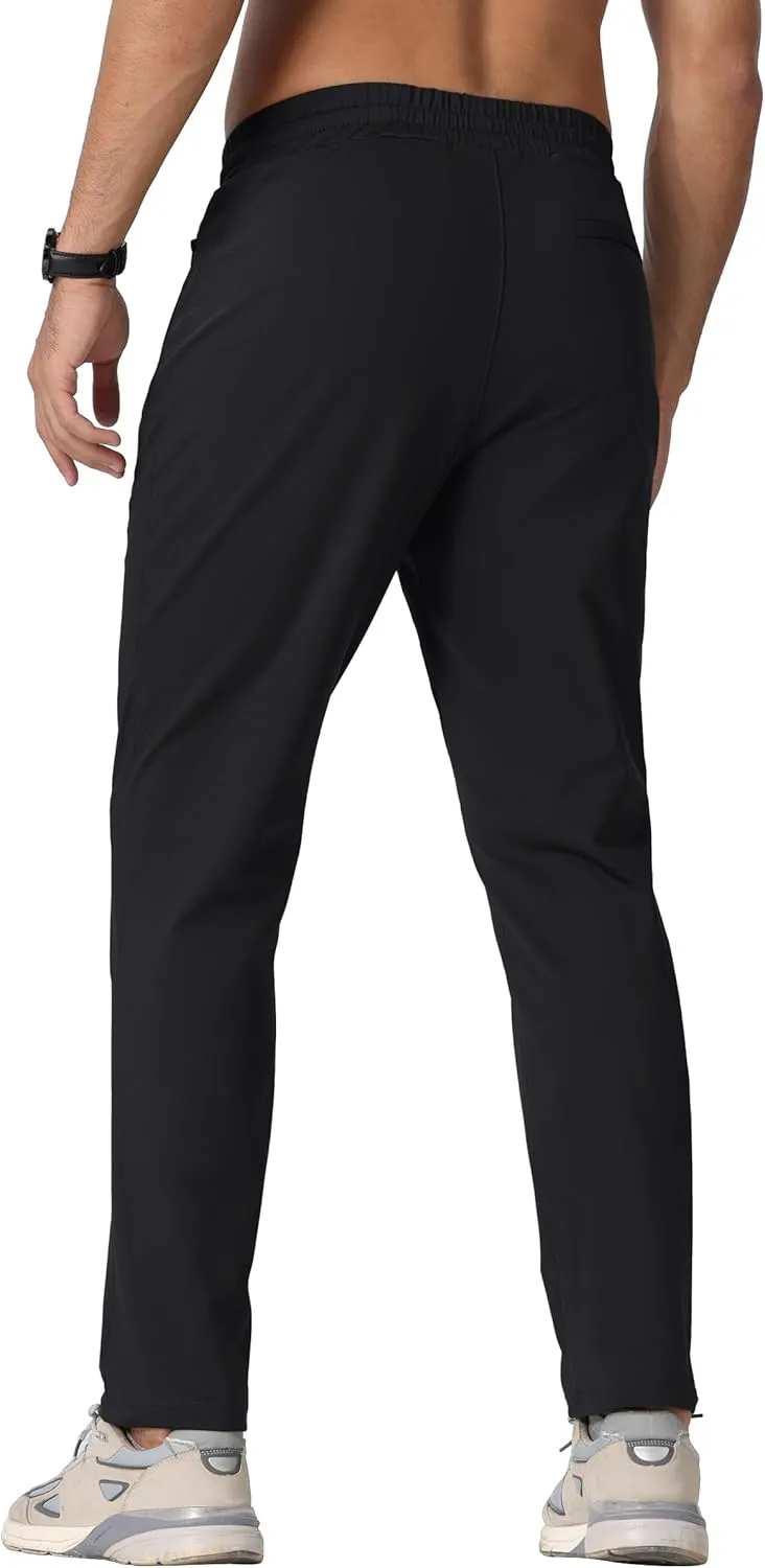 TACVASEN Men's Warm Sweatpants Winter Fleece Lined Water Resistant Pants Straight Leg with Zipper Pockets for Running