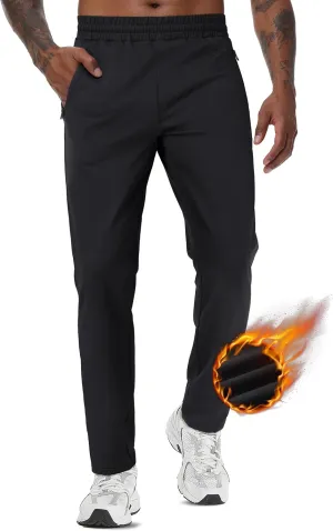 TACVASEN Men's Warm Sweatpants Winter Fleece Lined Water Resistant Pants Straight Leg with Zipper Pockets for Running