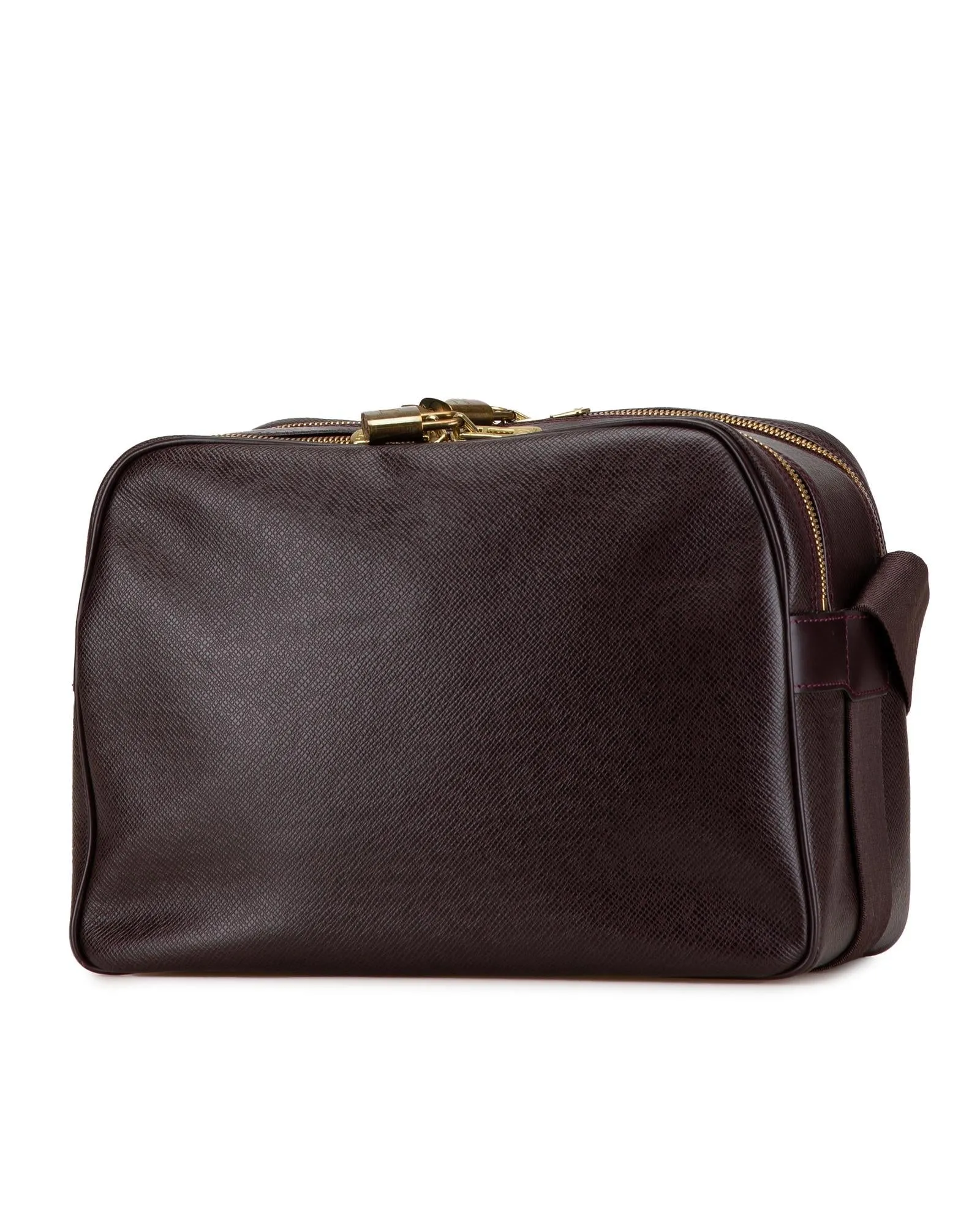 Taiga Leather Reporter Bag with Flat Strap and Front Slip Pocket