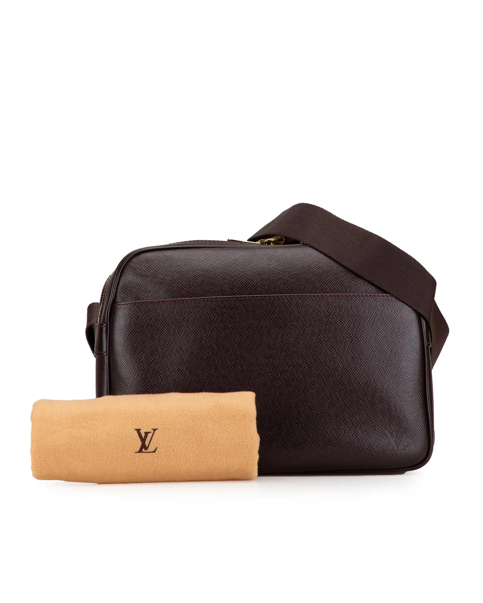Taiga Leather Reporter Bag with Flat Strap and Front Slip Pocket