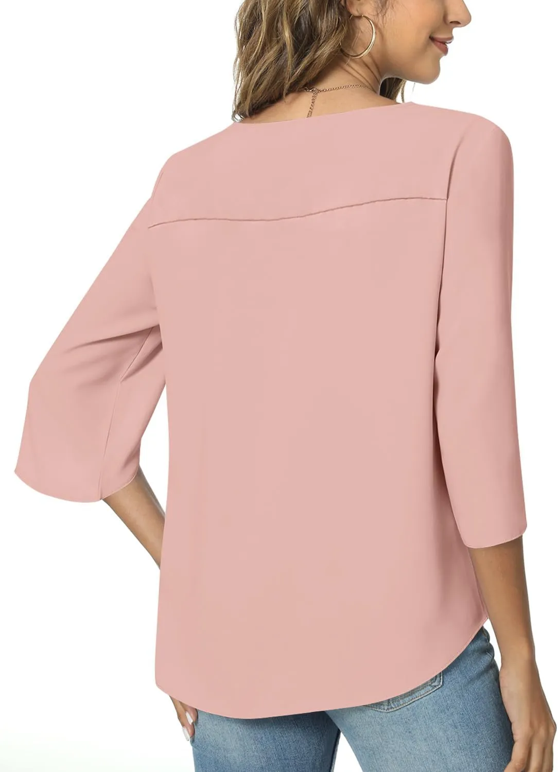 TAOHUADAO Womens 2025 Summer 3/4 Sleeve Tunic Tops Chiffon Work Blouse V-Neck Dressy Casual Shirt